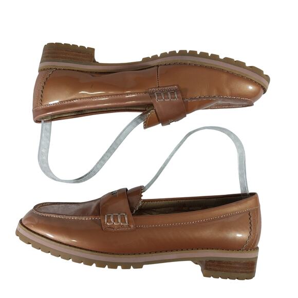 COACH! CHIC COPPERY BEIGE PATENT LEATHER RUBBER TREAD PENNY LOAFERS! SZ 8.5M - Picture 7 of 13